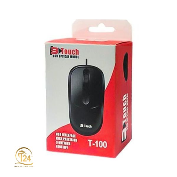 "ماوس باسیم BTOUCH T-100 - طراحی ارگونومیک و مدرن با کابل USB بادوام"