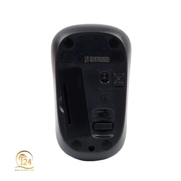 ماوس بیسیم جنیوس NX-7000 با دکمههای سهگانه و باتری طولانیمدت در رنگ قرمز.